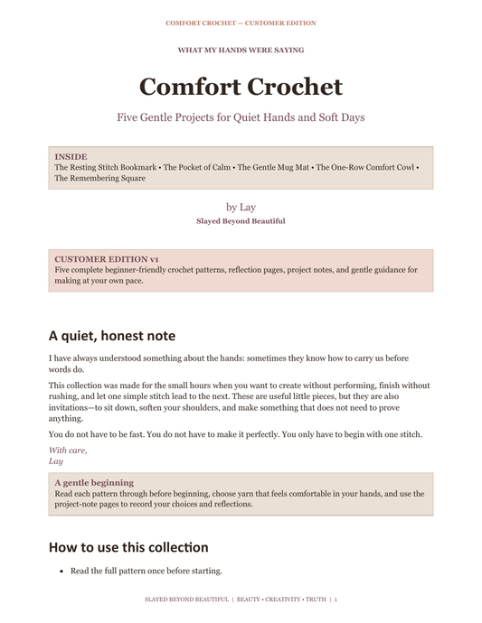Comfort Crochet digital pattern collection cover — five beginner crochet projects by Lay