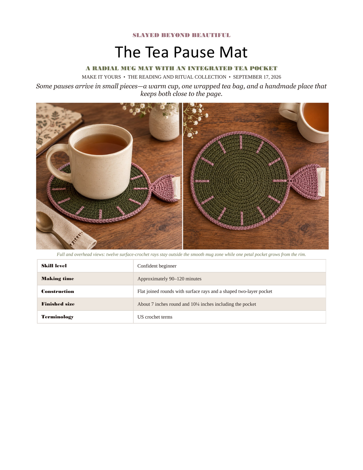 The Tea Pause Mat — Crochet Mug Mat with Tea Pocket Pattern