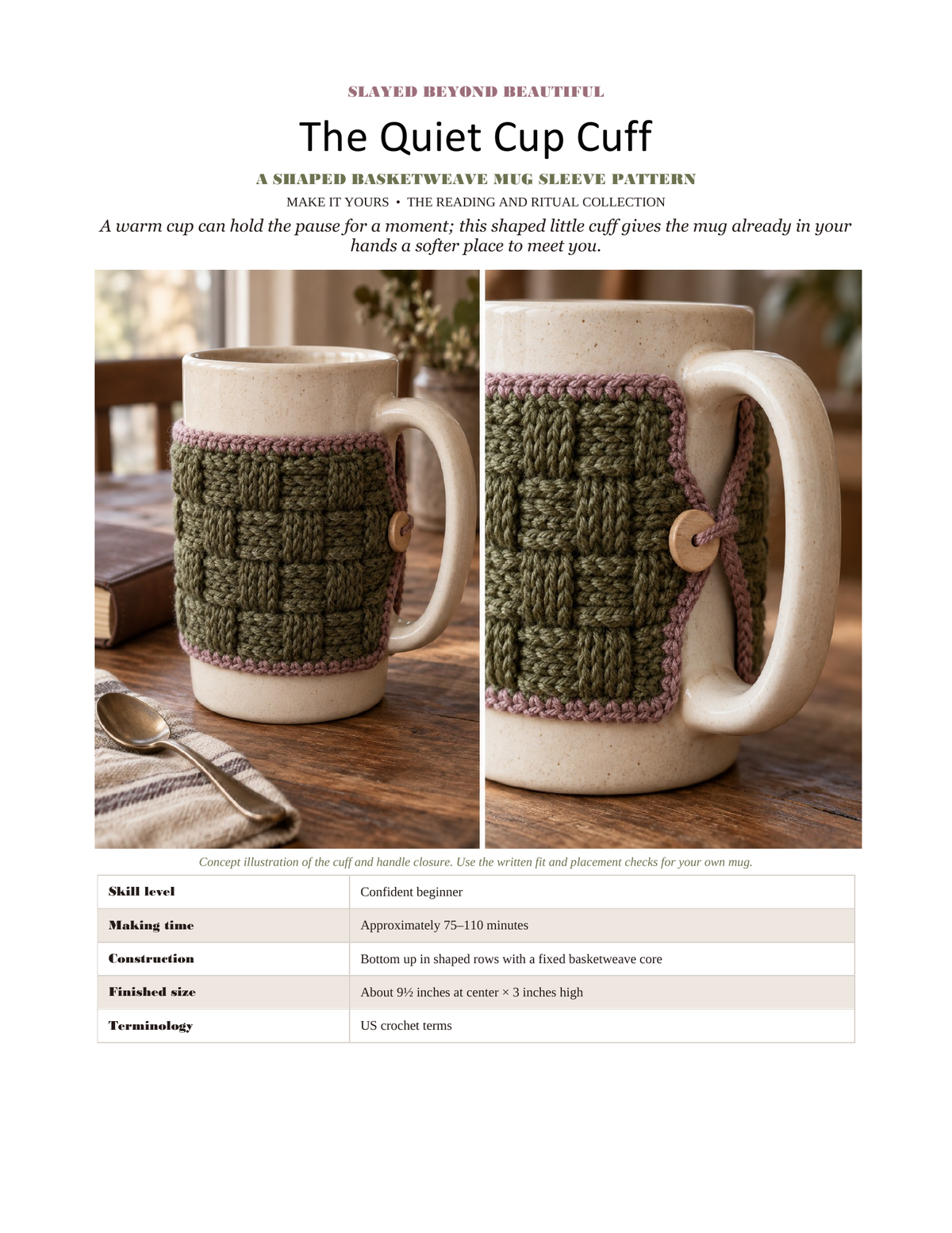 The Quiet Cup Cuff — Shaped Basketweave Mug Sleeve Crochet Pattern