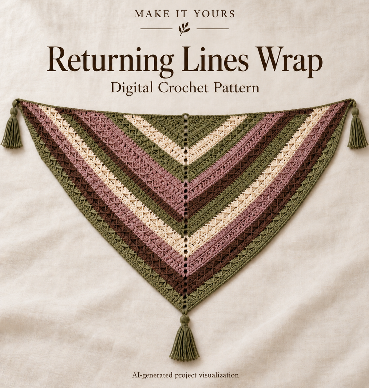 Generated yarn-textured visualization of Returning Lines Wrap — Crochet Pattern. Not a physical sample photograph or exact stitch-count chart.